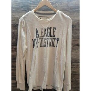 American Eagle Mens Y2K Long Sleeve Waffle Graphic Tee Shirt White L